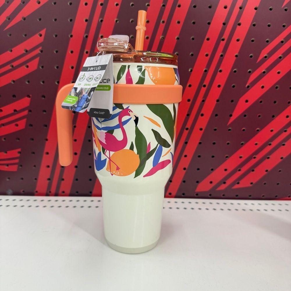 New Reduce 40 oz Mug Tumbler, Stainless Steel with Handle‎ Tropical Flamingo